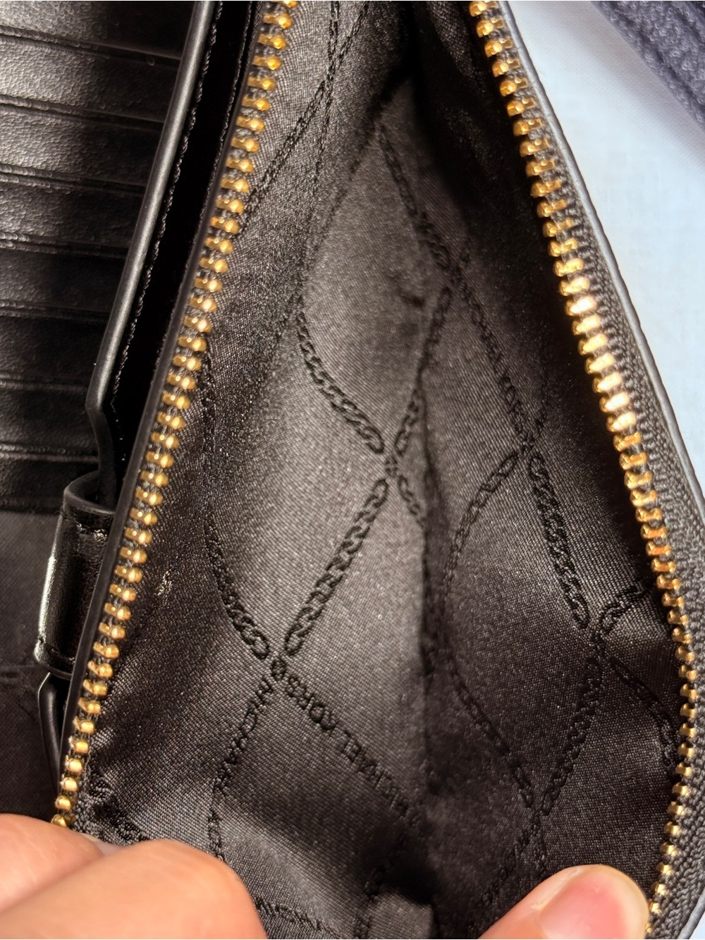 Michael Kors Adele Double-Zip Leather Smartphone Wallet Wristlet - Black Gold - Picture 9 of 10